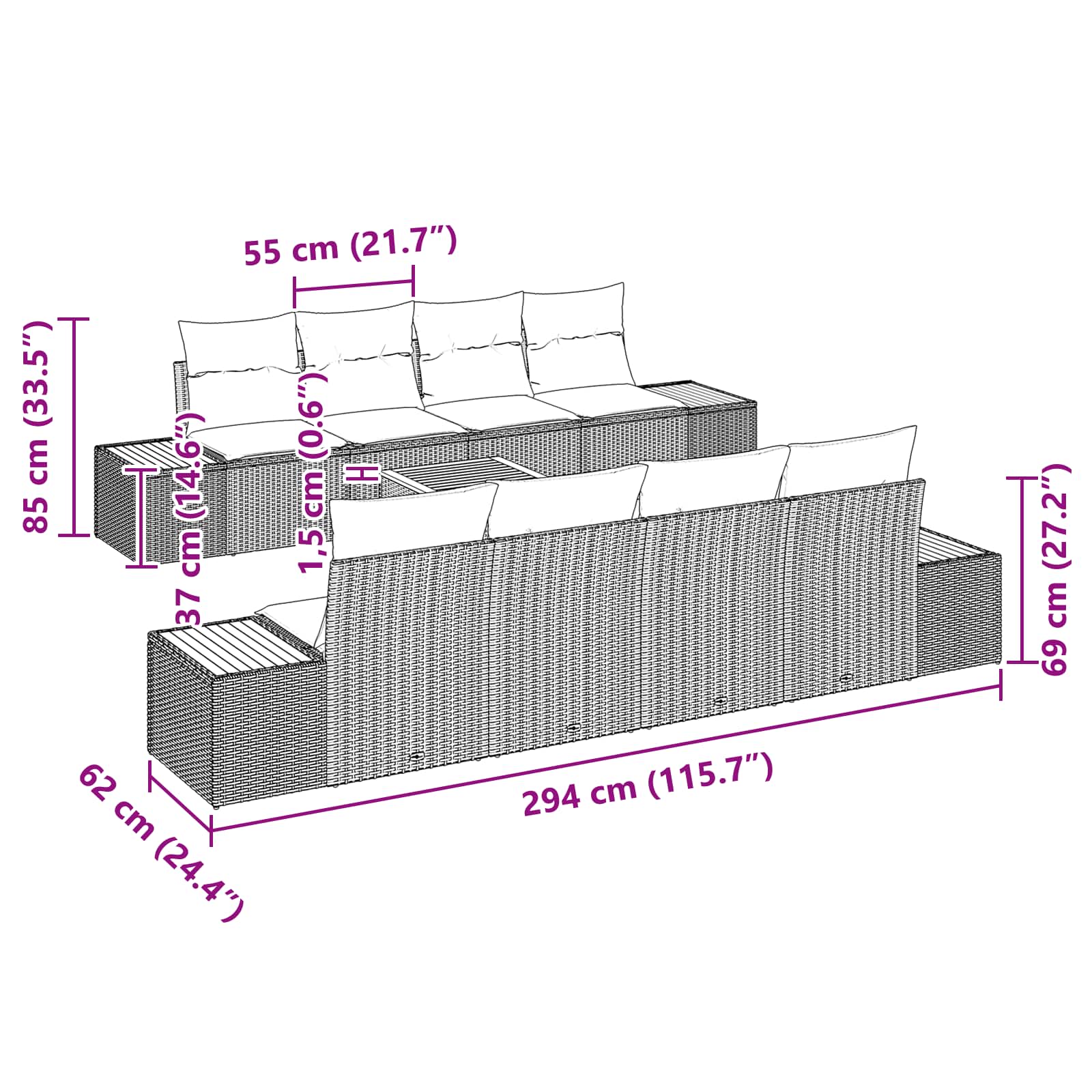 Tuin Sofa Set met kussen met opslag 9 pcs Zwart Poly riet is nu te koop bij PeponiXL, paradijselijk wonen!