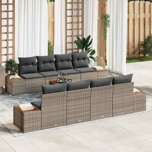 Tuin Sofa Set met opslag 9 pcs Grijs Poly riet is nu te koop bij PeponiXL, paradijselijk wonen!