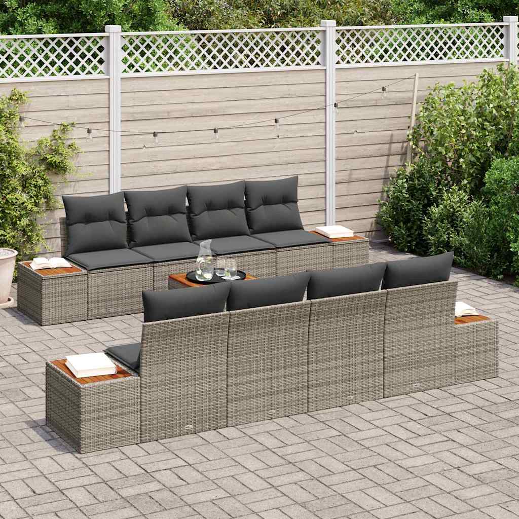 Tuin Sofa Set met kussen met opslag 9 pcs Grijs Poly riet is nu te koop bij PeponiXL, paradijselijk wonen!