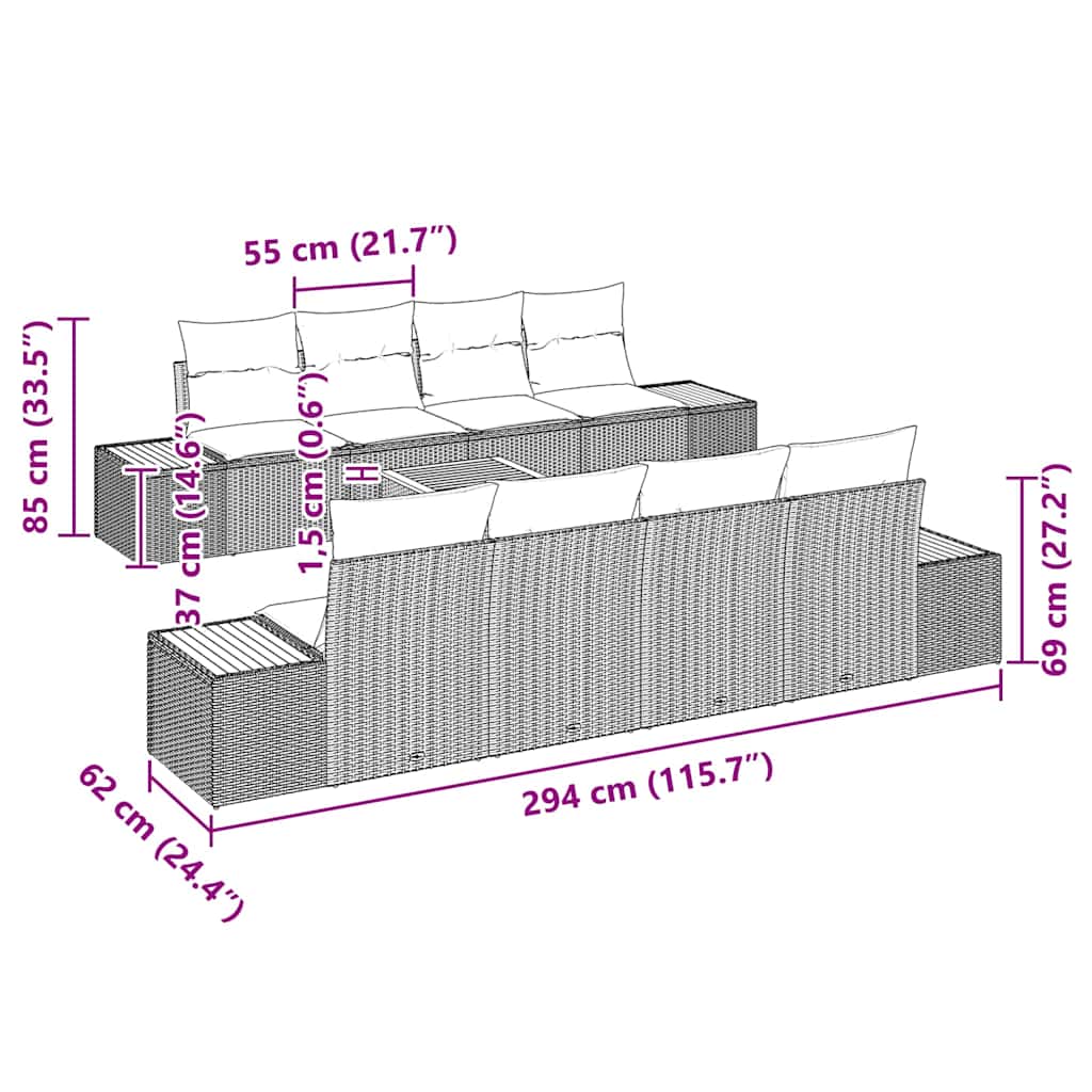 Tuin Sofa Set met kussen met opslag 9 pcs Grijs Poly riet is nu te koop bij PeponiXL, paradijselijk wonen!