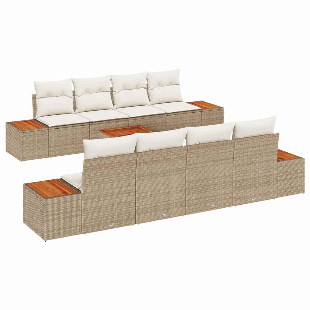 Tuin Sofa Set met kussen met opslag 9 pcs Beige Poly riet is nu te koop bij PeponiXL, paradijselijk wonen!