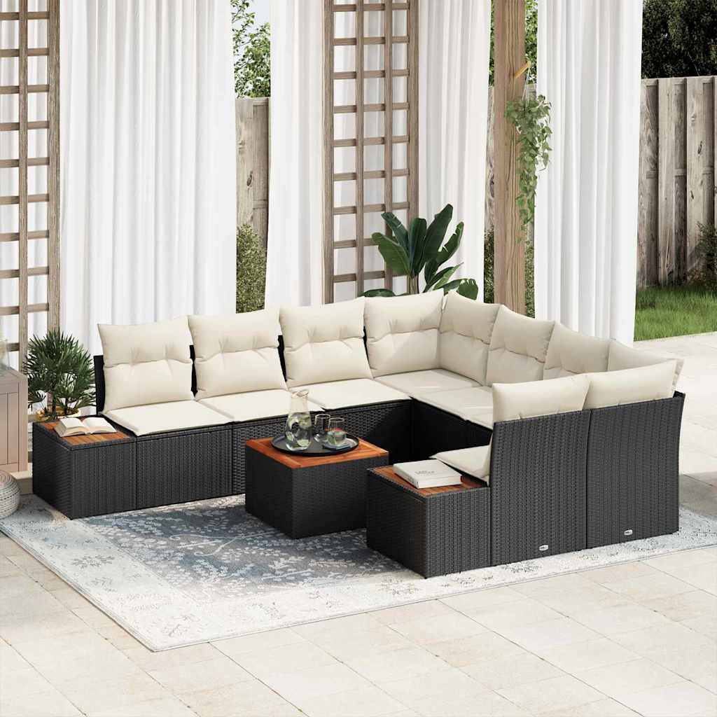 Tuin Sofa Set met kussen met opslag 9 pcs Zwart Poly riet is nu te koop bij PeponiXL, paradijselijk wonen!