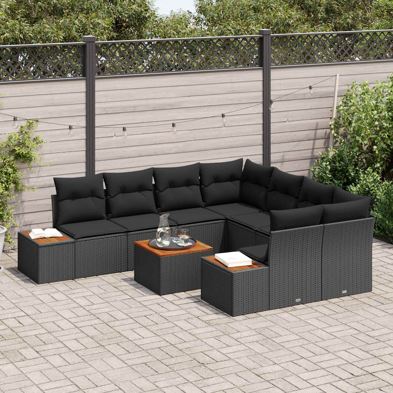 Tuin Sofa Set met kussen met opslag 9 pcs Zwart Poly riet is nu te koop bij PeponiXL, paradijselijk wonen!
