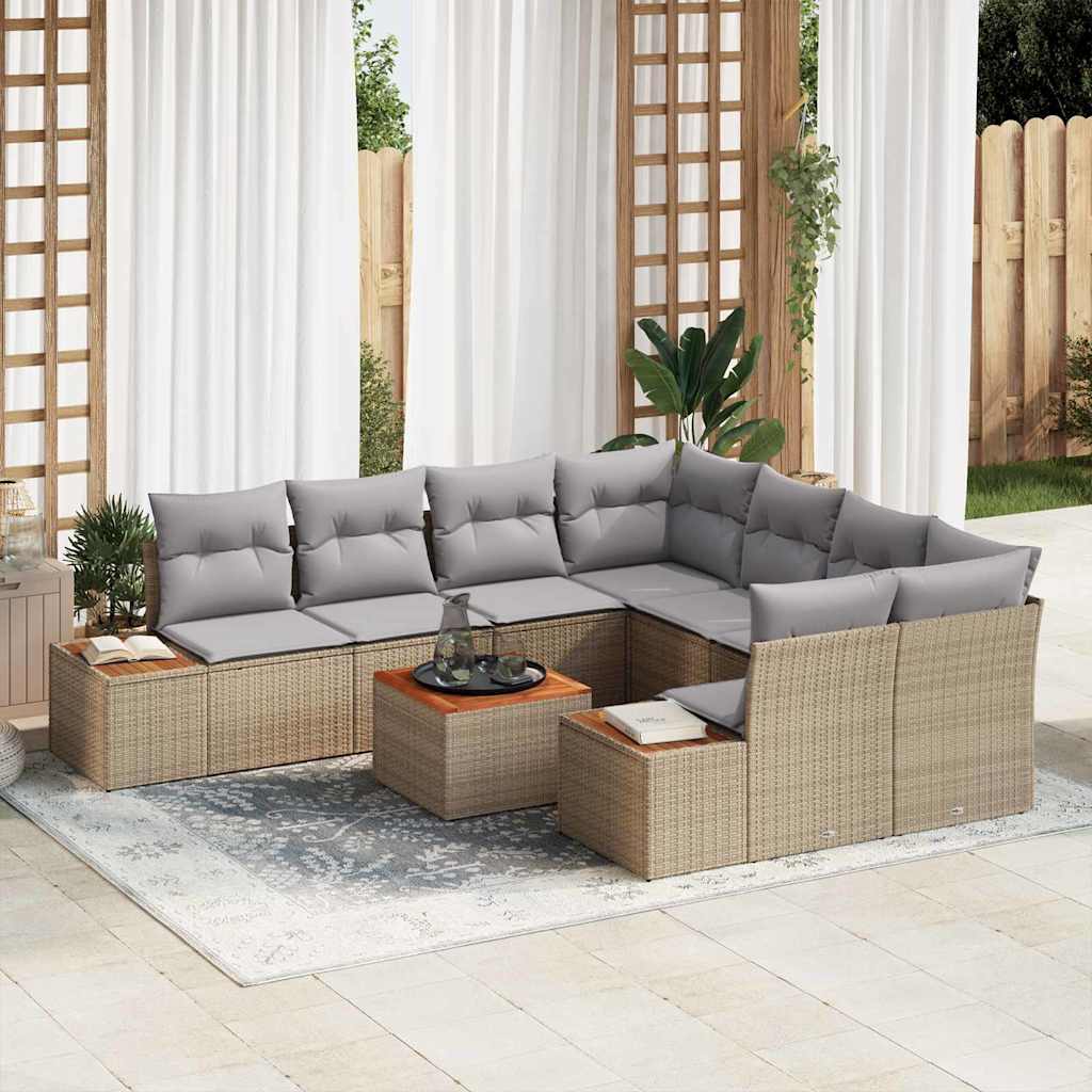 Tuin Sofa Set met kussen met opslag 9 pcs Beige Poly riet is nu te koop bij PeponiXL, paradijselijk wonen!