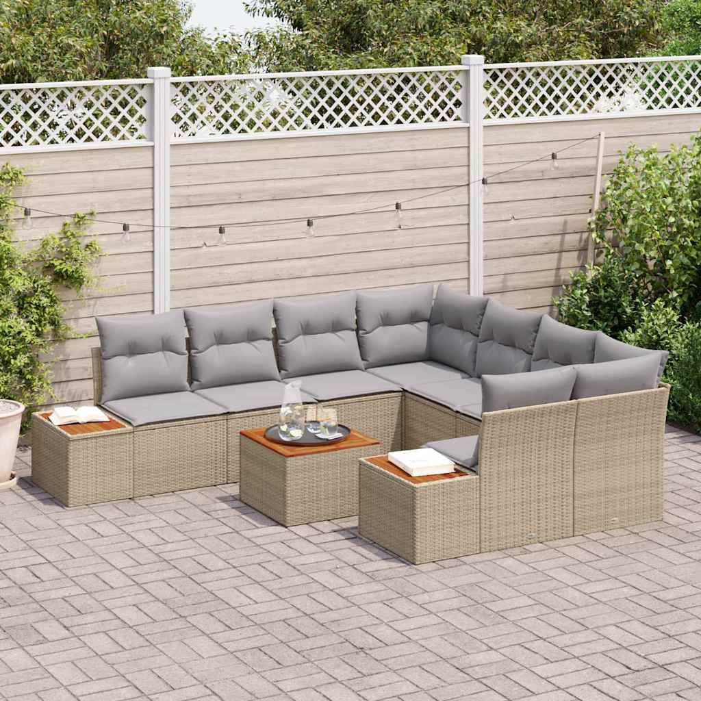 Tuin Sofa Set met kussen met opslag 9 pcs Beige Poly riet is nu te koop bij PeponiXL, paradijselijk wonen!