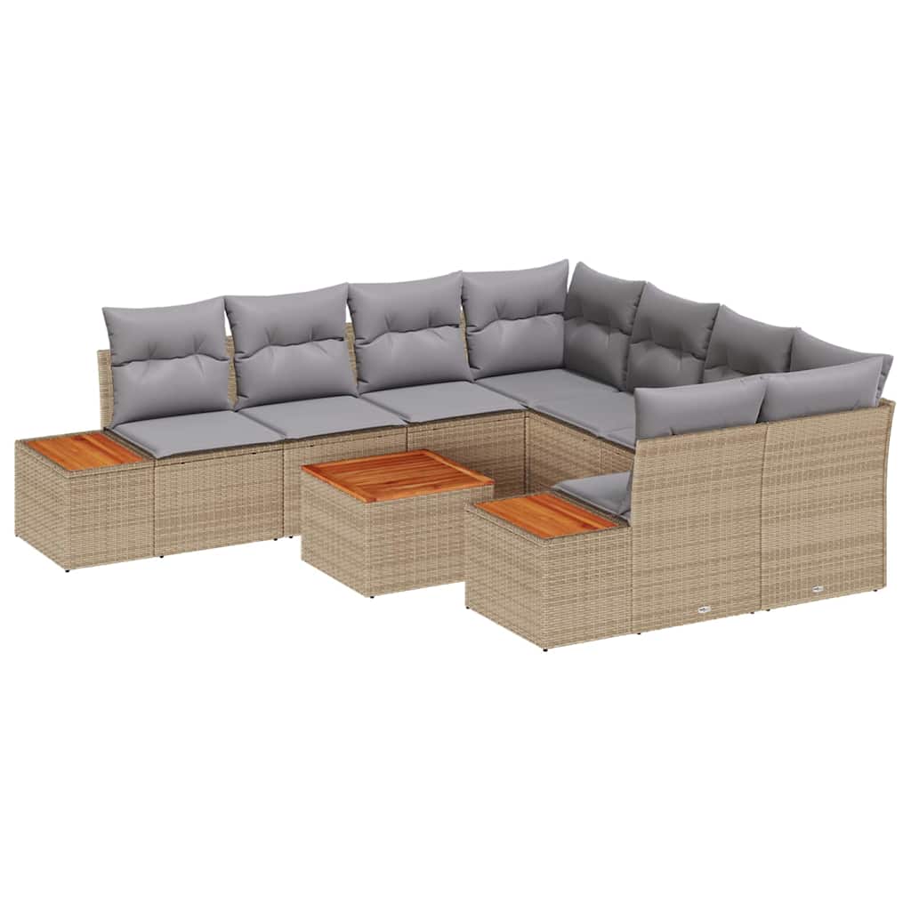 Tuin Sofa Set met kussen met opslag 9 pcs Beige Poly riet is nu te koop bij PeponiXL, paradijselijk wonen!