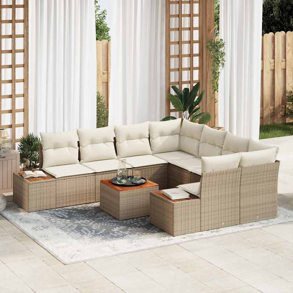 Tuin Sofa Set met kussen met opslag 9 pcs Beige Poly riet is nu te koop bij PeponiXL, paradijselijk wonen!