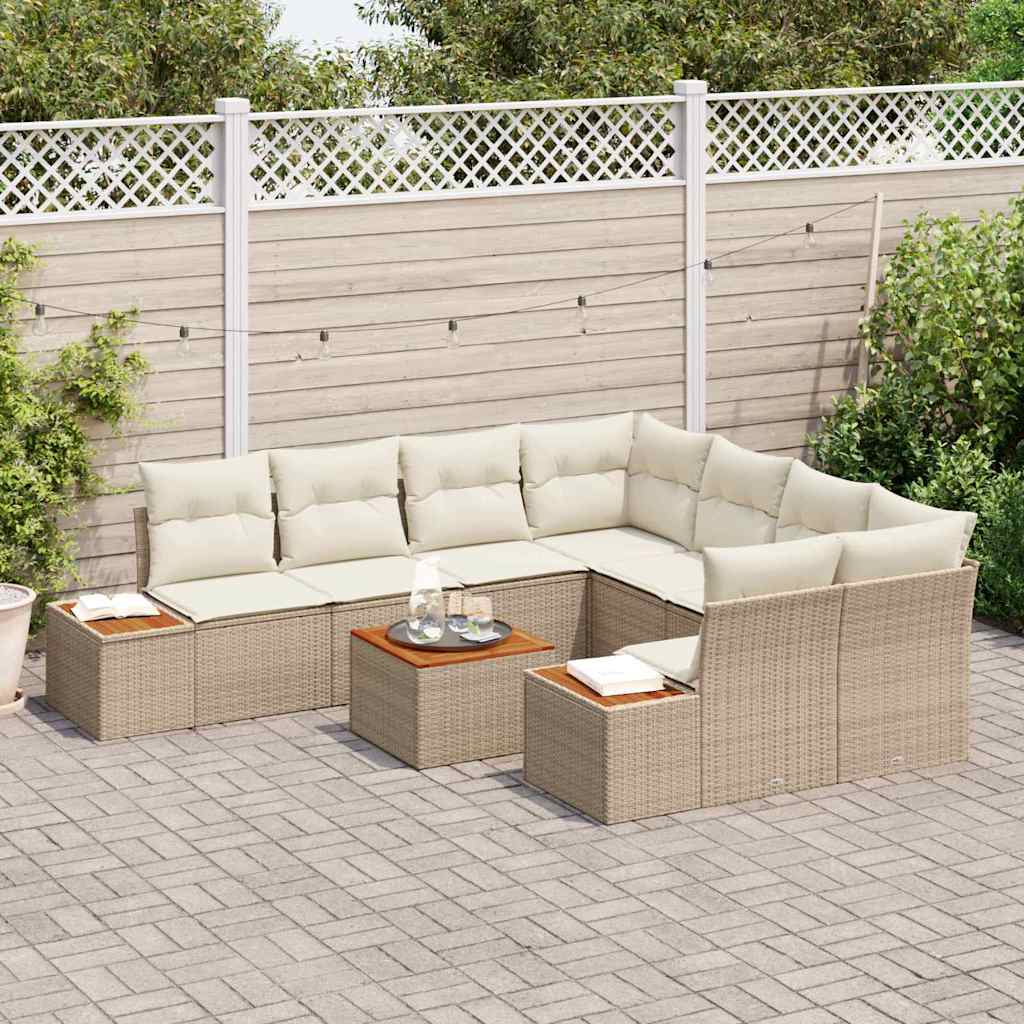 Tuin Sofa Set met kussen met opslag 9 pcs Beige Poly riet is nu te koop bij PeponiXL, paradijselijk wonen!