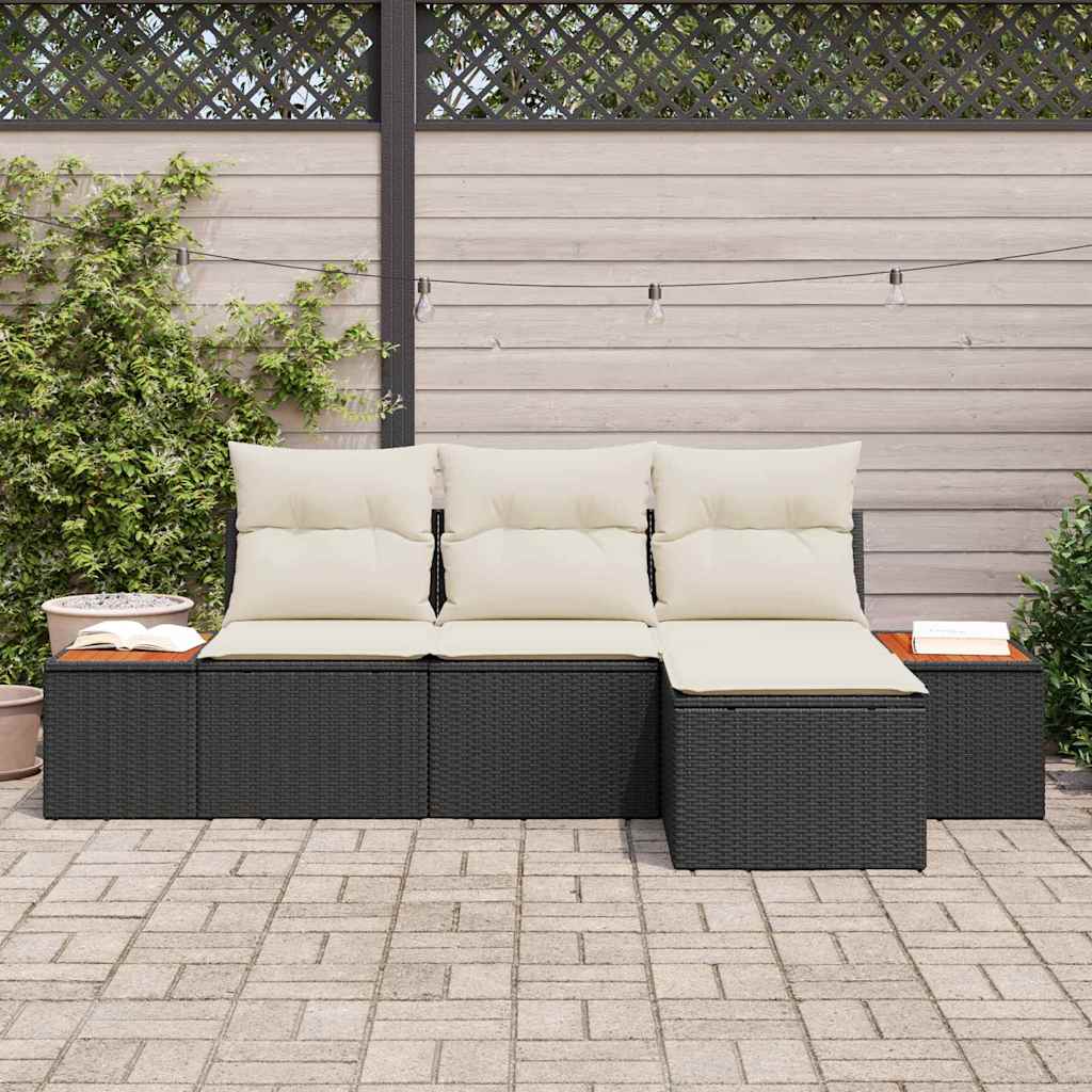 Tuin Sofa Set met kussen 4 pcs Zwart en Crème Poly Rattan is nu te koop bij PeponiXL, paradijselijk wonen!