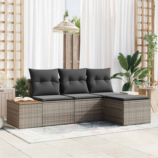 Tuin Sofa Set met kussen 4 pcs Grijs Poly Rattan is nu te koop bij PeponiXL, paradijselijk wonen!