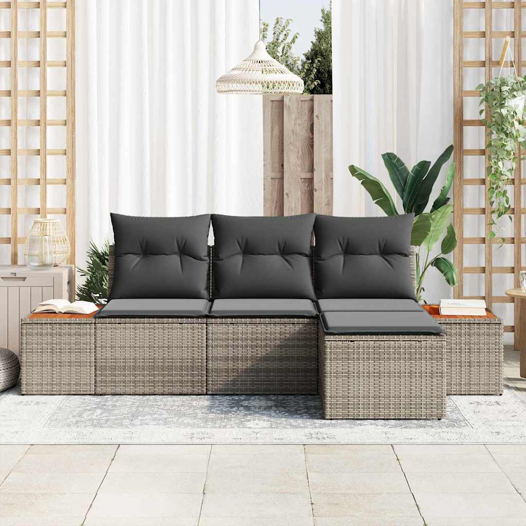 Tuin Sofa Set met kussen 4 pcs Grijs Poly Rattan is nu te koop bij PeponiXL, paradijselijk wonen!
