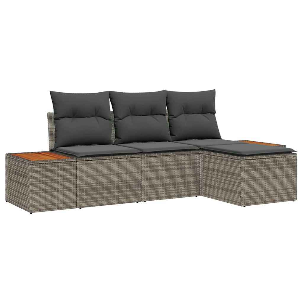Tuin Sofa Set met kussen 4 pcs Grijs Poly Rattan is nu te koop bij PeponiXL, paradijselijk wonen!