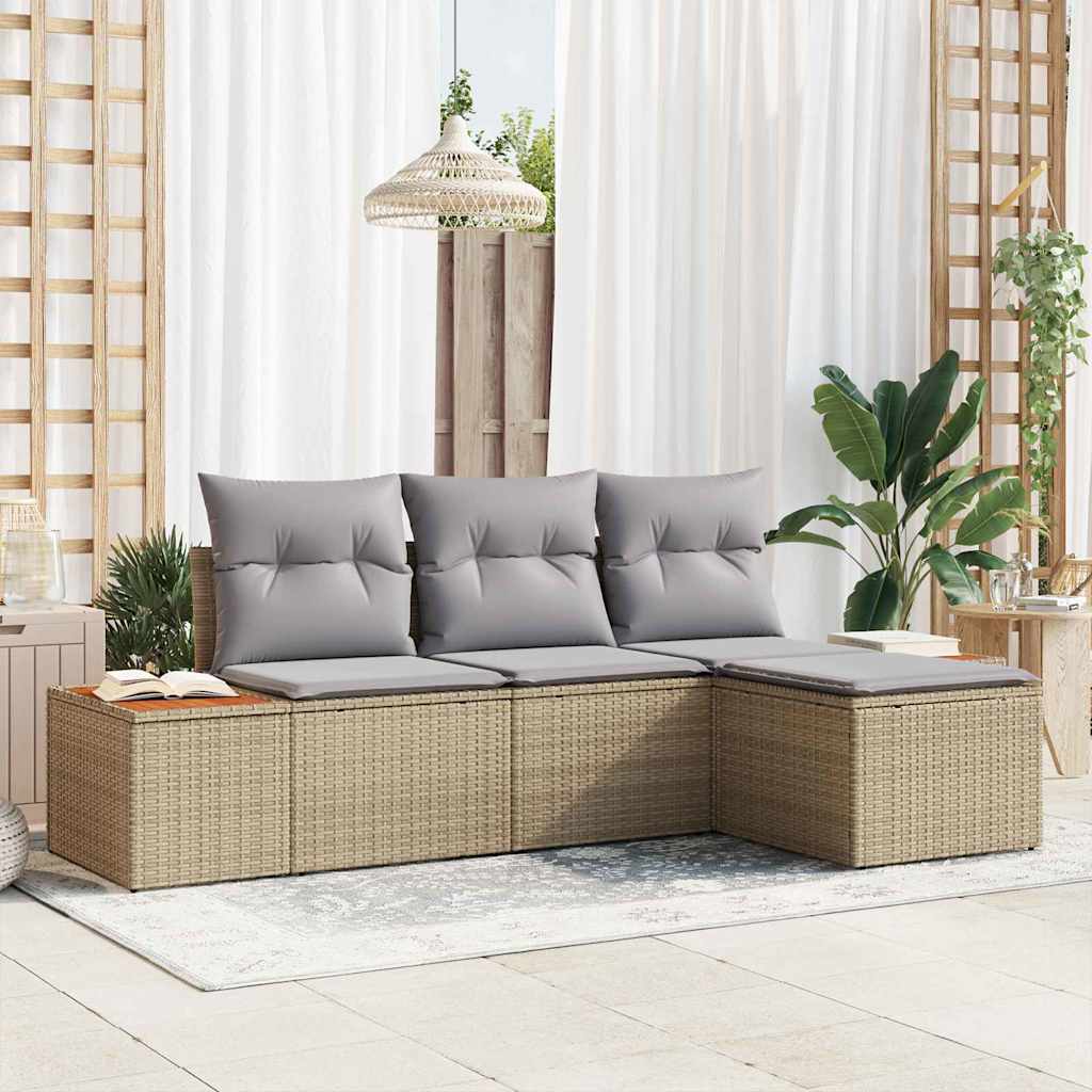 Tuin Sofa Set met kussen 4 pcs Beige en Licht Grijs Poly Rattan is nu te koop bij PeponiXL, paradijselijk wonen!