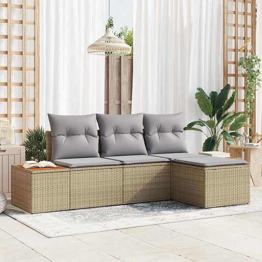 Tuin Sofa Set met kussen 4 pcs Beige en Licht Grijs Poly Rattan is nu te koop bij PeponiXL, paradijselijk wonen!