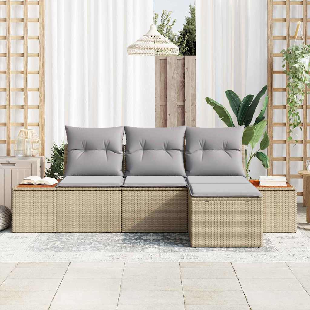 Tuin Sofa Set met kussen 4 pcs Beige en Licht Grijs Poly Rattan is nu te koop bij PeponiXL, paradijselijk wonen!