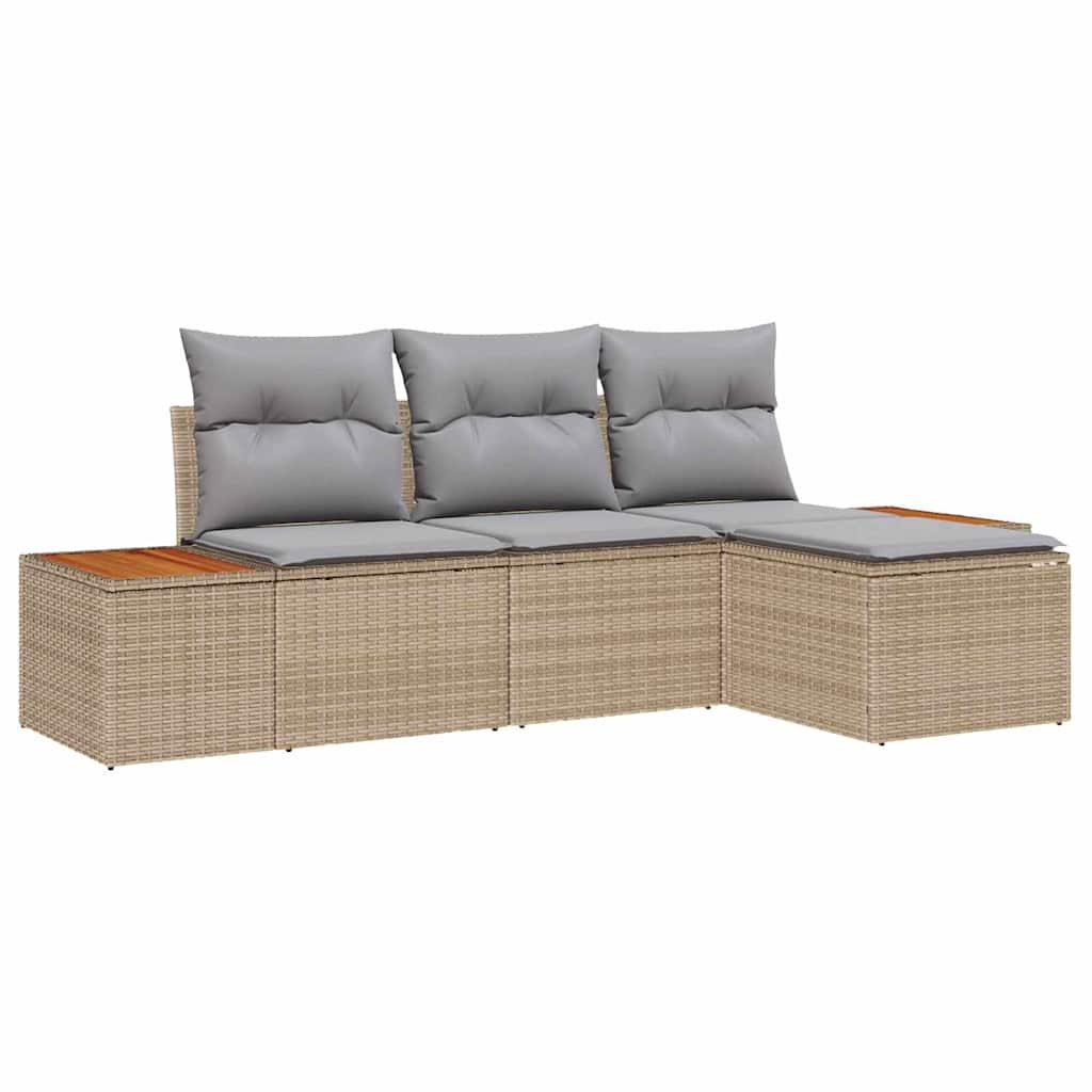 Tuin Sofa Set met kussen 4 pcs Beige en Licht Grijs Poly Rattan is nu te koop bij PeponiXL, paradijselijk wonen!