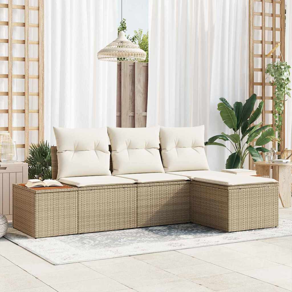Tuin Sofa Set met kussen 4 pcs Beige en Crème Poly Rattan is nu te koop bij PeponiXL, paradijselijk wonen!