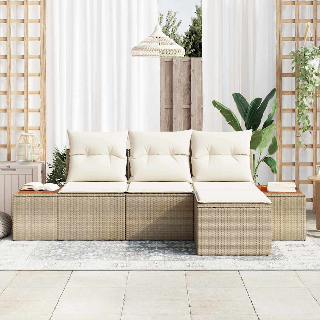 Tuin Sofa Set met kussen 4 pcs Beige en Crème Poly Rattan is nu te koop bij PeponiXL, paradijselijk wonen!