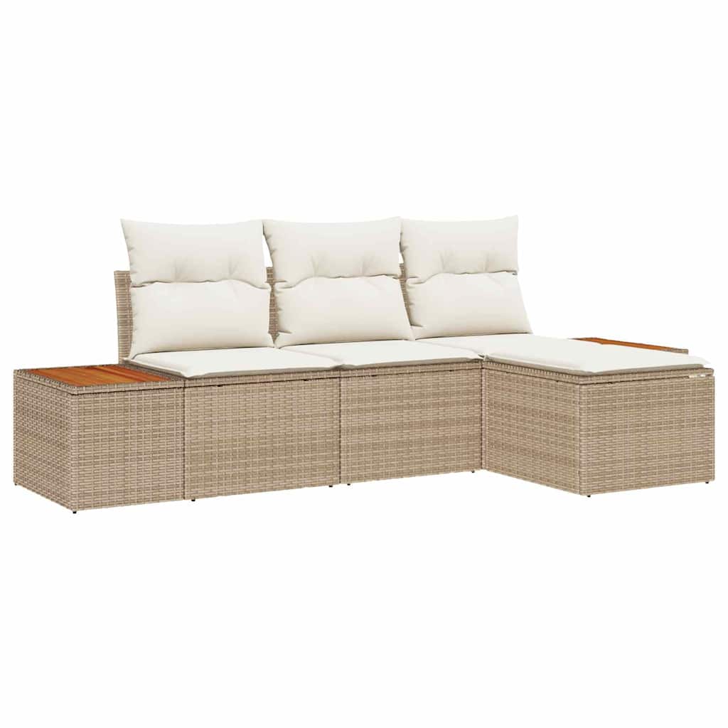 Tuin Sofa Set met kussen 4 pcs Beige en Crème Poly Rattan is nu te koop bij PeponiXL, paradijselijk wonen!