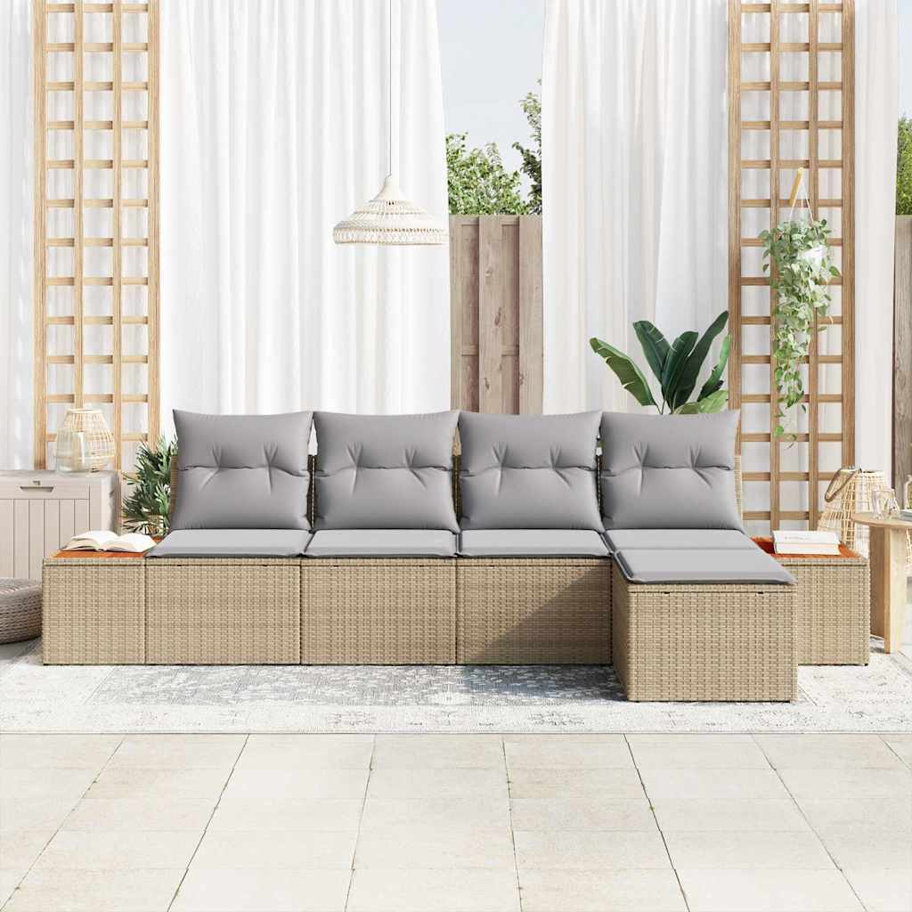 Tuinbankenset met kussen 6 pcs Beige en Licht Grijs Polyrattan is nu te koop bij PeponiXL, paradijselijk wonen!
