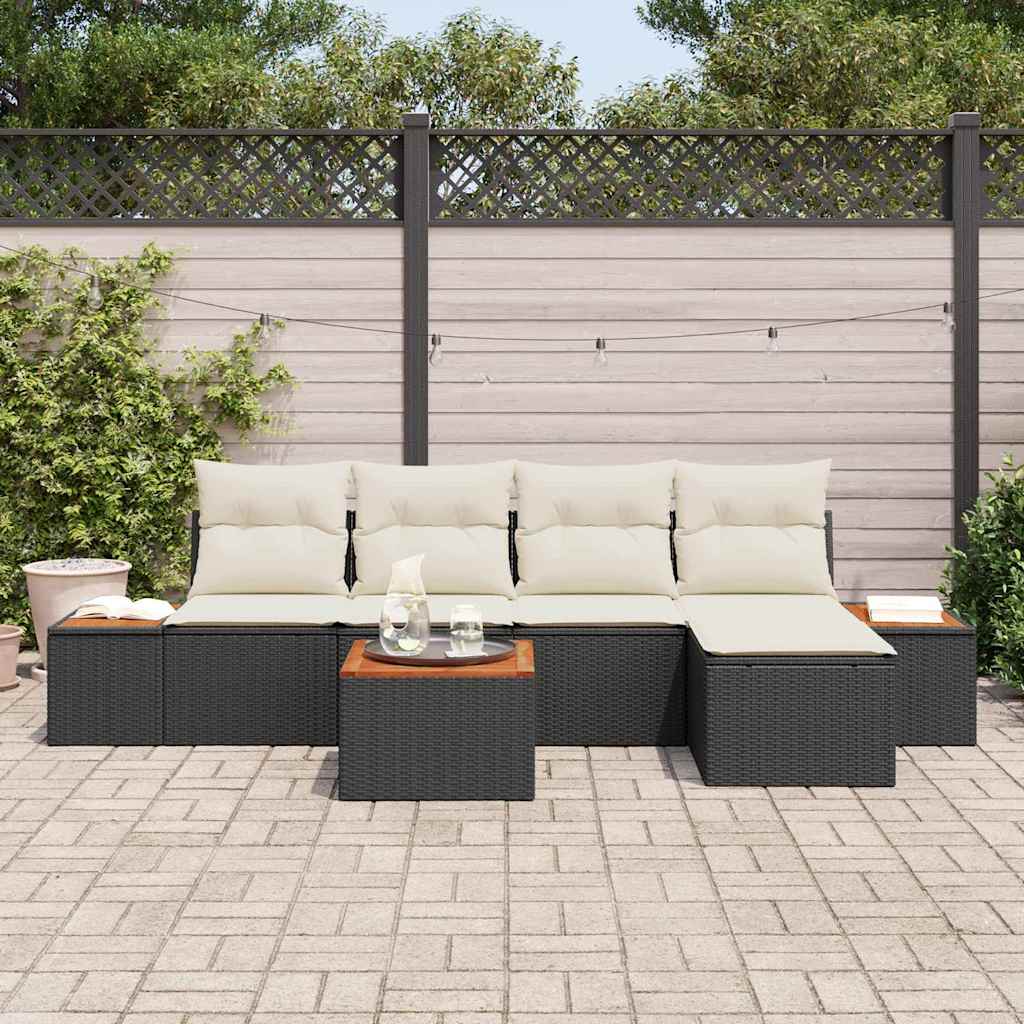 Tuinbankenset met kussen 6 pcs Zwart en Crème Polyrattan is nu te koop bij PeponiXL, paradijselijk wonen!