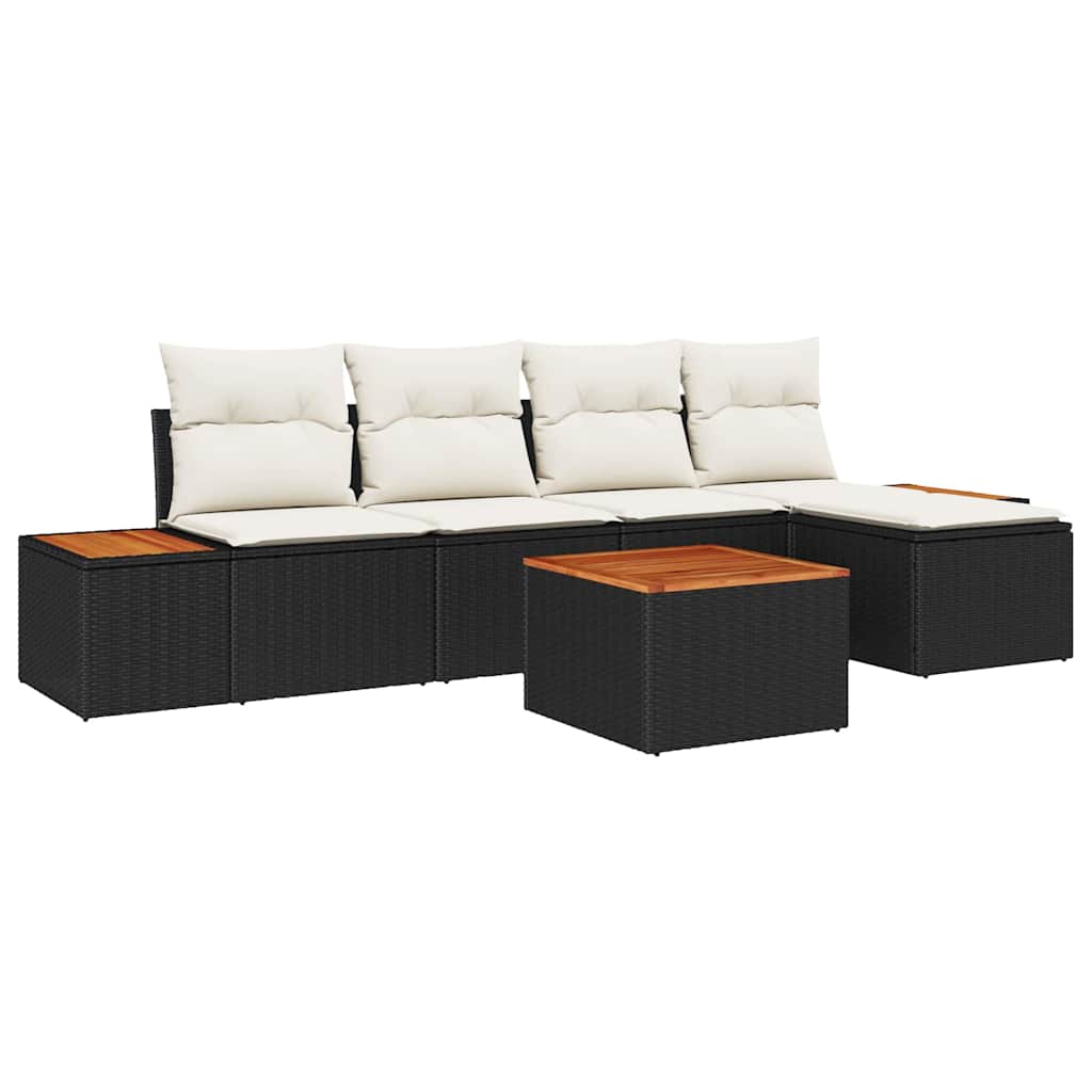 Tuinbankenset met kussen 6 pcs Zwart en Crème Polyrattan is nu te koop bij PeponiXL, paradijselijk wonen!