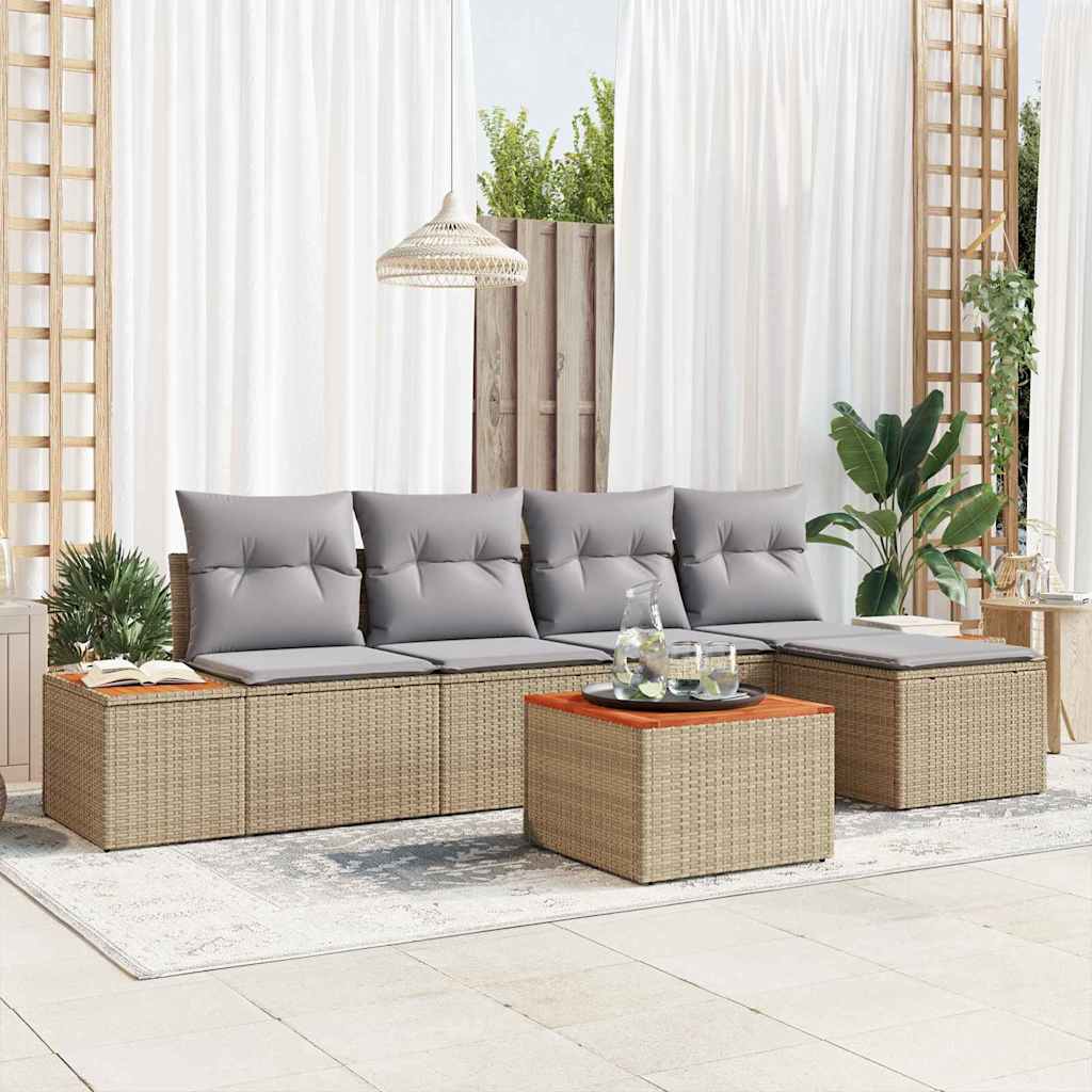 Tuinbankenset met kussen 6 pcs Beige en Licht Grijs Polyrattan is nu te koop bij PeponiXL, paradijselijk wonen!