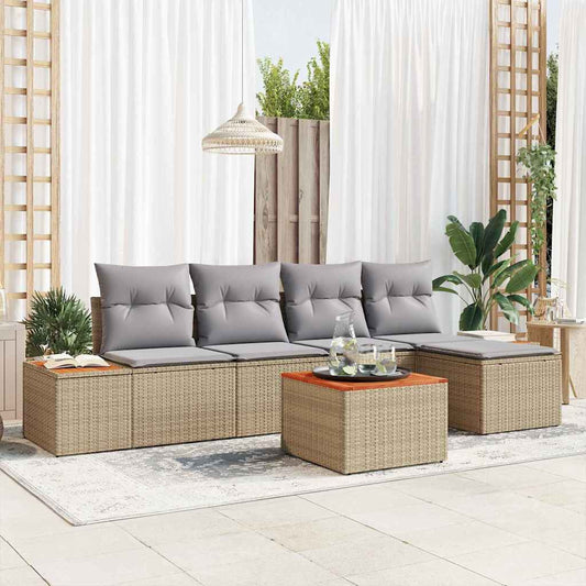 Tuinbankenset met kussen 6 pcs Beige en Licht Grijs Polyrattan is nu te koop bij PeponiXL, paradijselijk wonen!