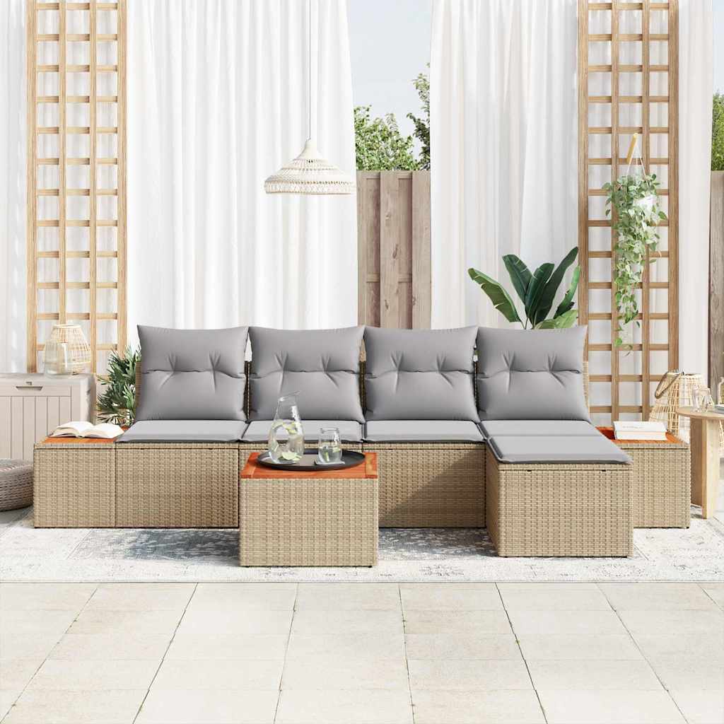 Tuinbankenset met kussen 6 pcs Beige en Licht Grijs Polyrattan is nu te koop bij PeponiXL, paradijselijk wonen!