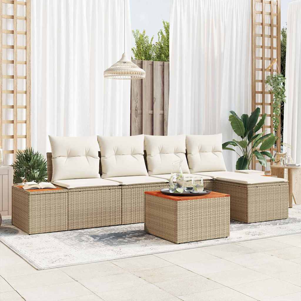 Tuinbankenset met kussen 6 pcs Beige en Crème Polyrattan is nu te koop bij PeponiXL, paradijselijk wonen!
