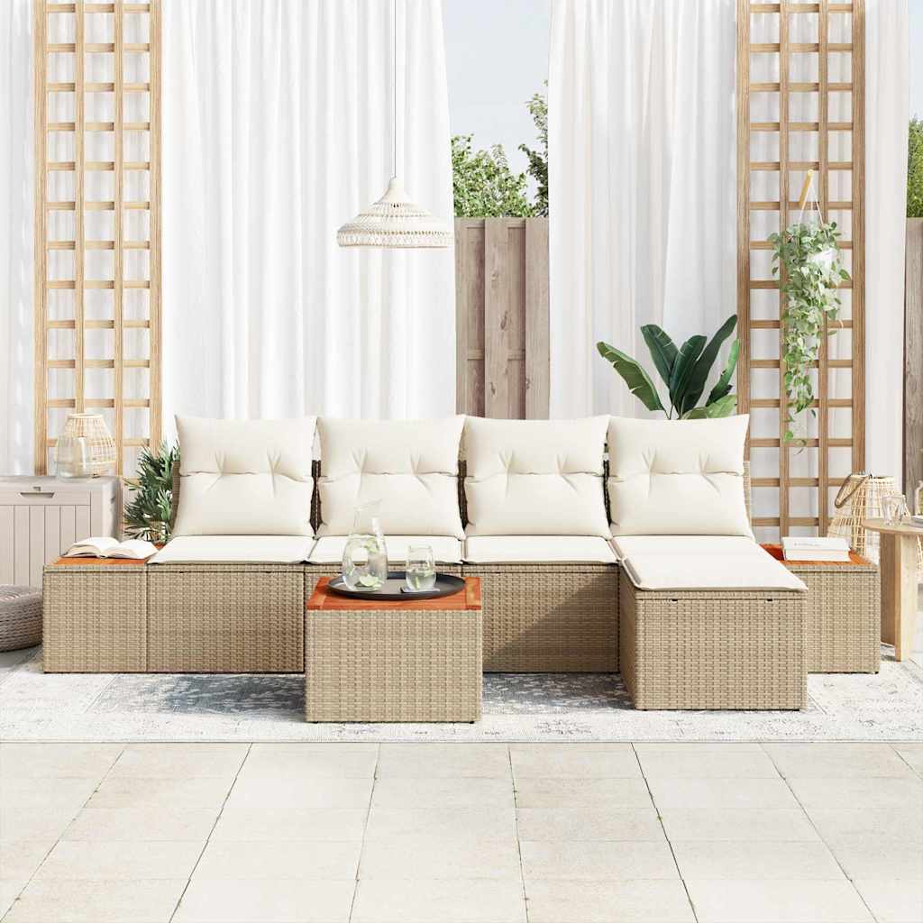 Tuinbankenset met kussen 6 pcs Beige en Crème Polyrattan is nu te koop bij PeponiXL, paradijselijk wonen!