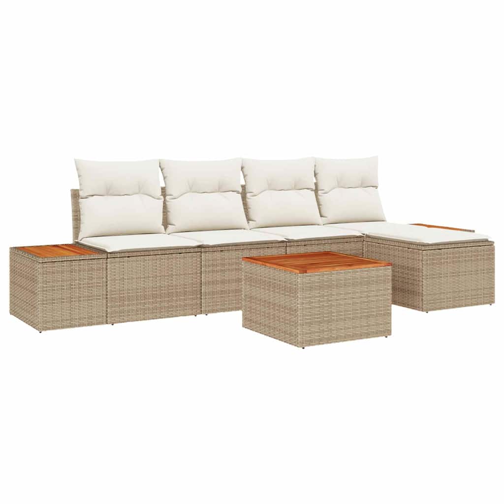Tuinbankenset met kussen 6 pcs Beige en Crème Polyrattan is nu te koop bij PeponiXL, paradijselijk wonen!