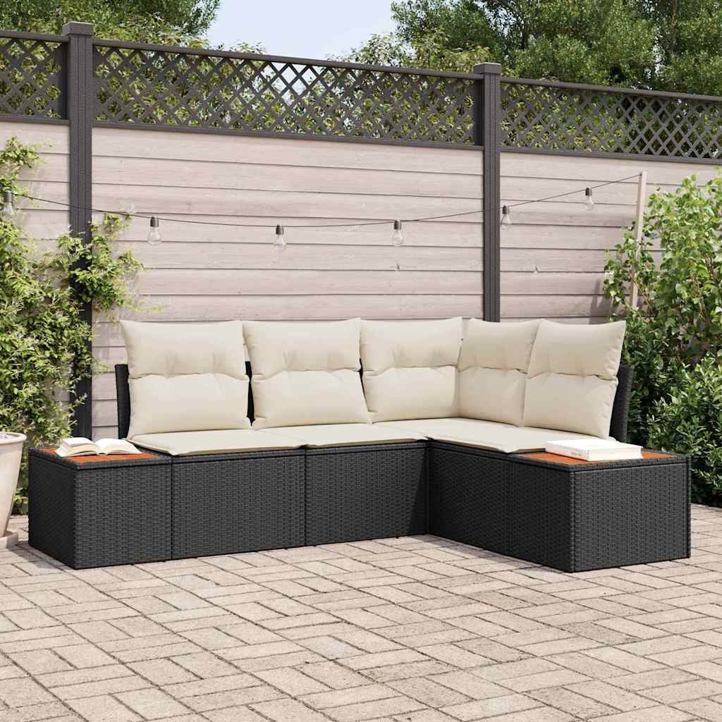 Tuinbankenset met kussen 4 pcs Zwart en Crème Polyrattan is nu te koop bij PeponiXL, paradijselijk wonen!