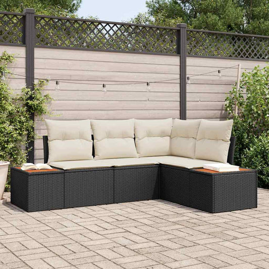 Tuinbankenset met kussen 4 pcs Zwart en Crème Polyrattan is nu te koop bij PeponiXL, paradijselijk wonen!