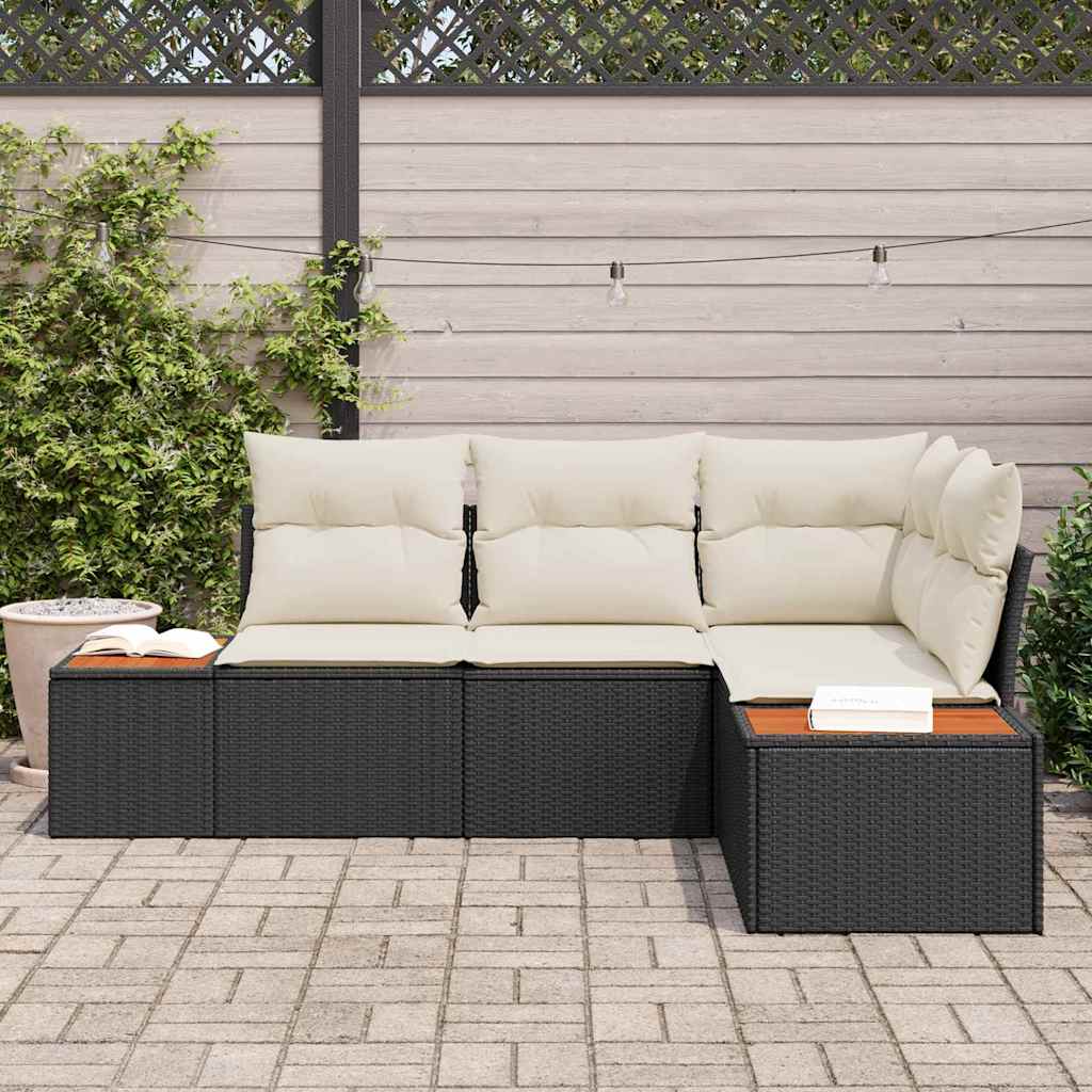 Tuinbankenset met kussen 4 pcs Zwart en Crème Polyrattan is nu te koop bij PeponiXL, paradijselijk wonen!