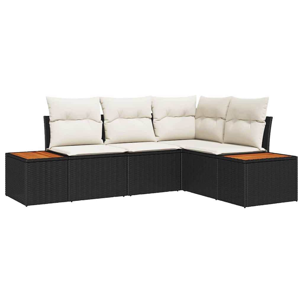 Tuinbankenset met kussen 4 pcs Zwart en Crème Polyrattan is nu te koop bij PeponiXL, paradijselijk wonen!