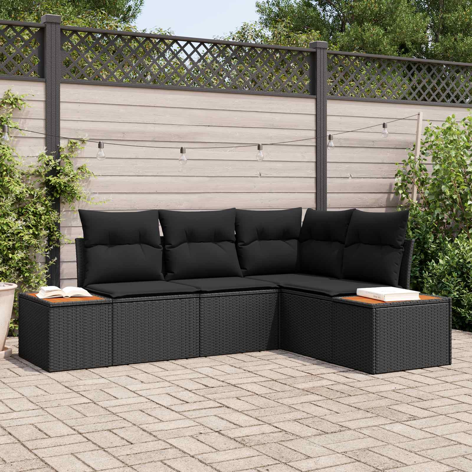 Tuinbankenset met kussen met opslag 4 pcs Zwart Polyrattan is nu te koop bij PeponiXL, paradijselijk wonen!