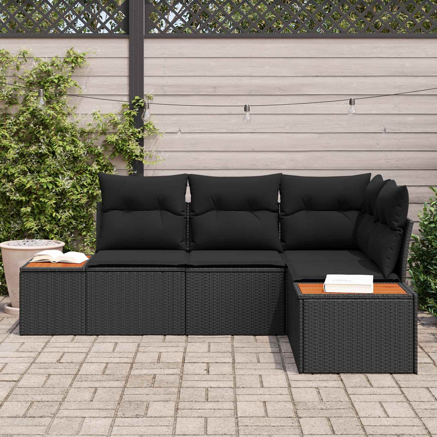 Tuinbankenset met kussen met opslag 4 pcs Zwart Polyrattan is nu te koop bij PeponiXL, paradijselijk wonen!