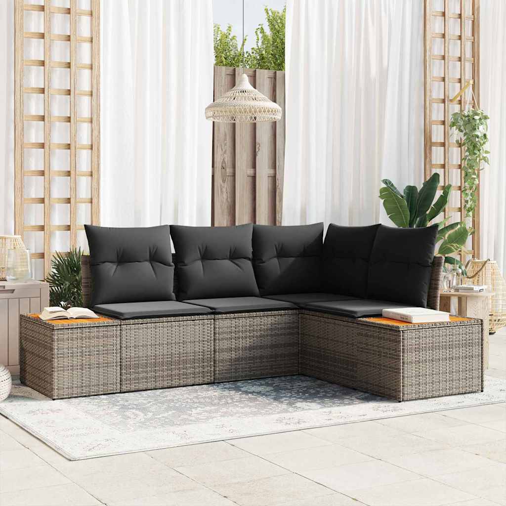 Tuinbankenset met kussen met opslag 4 pcs Grijs Polyrattan is nu te koop bij PeponiXL, paradijselijk wonen!