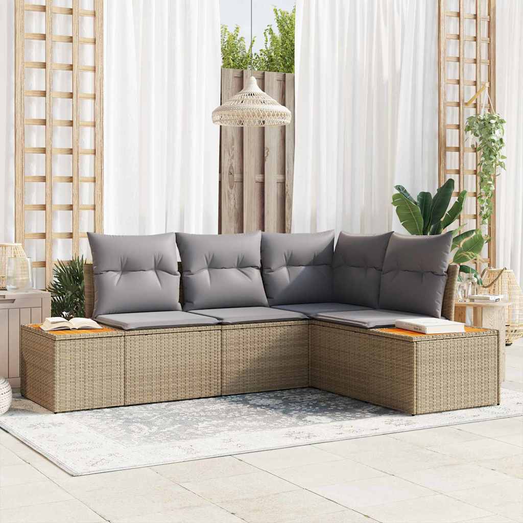 Tuinbankenset met kussen 4 pcs Beige en Licht Grijs Polyrattan is nu te koop bij PeponiXL, paradijselijk wonen!