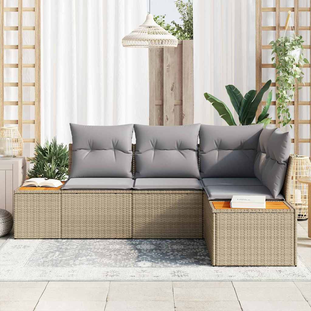 Tuinbankenset met kussen 4 pcs Beige en Licht Grijs Polyrattan is nu te koop bij PeponiXL, paradijselijk wonen!
