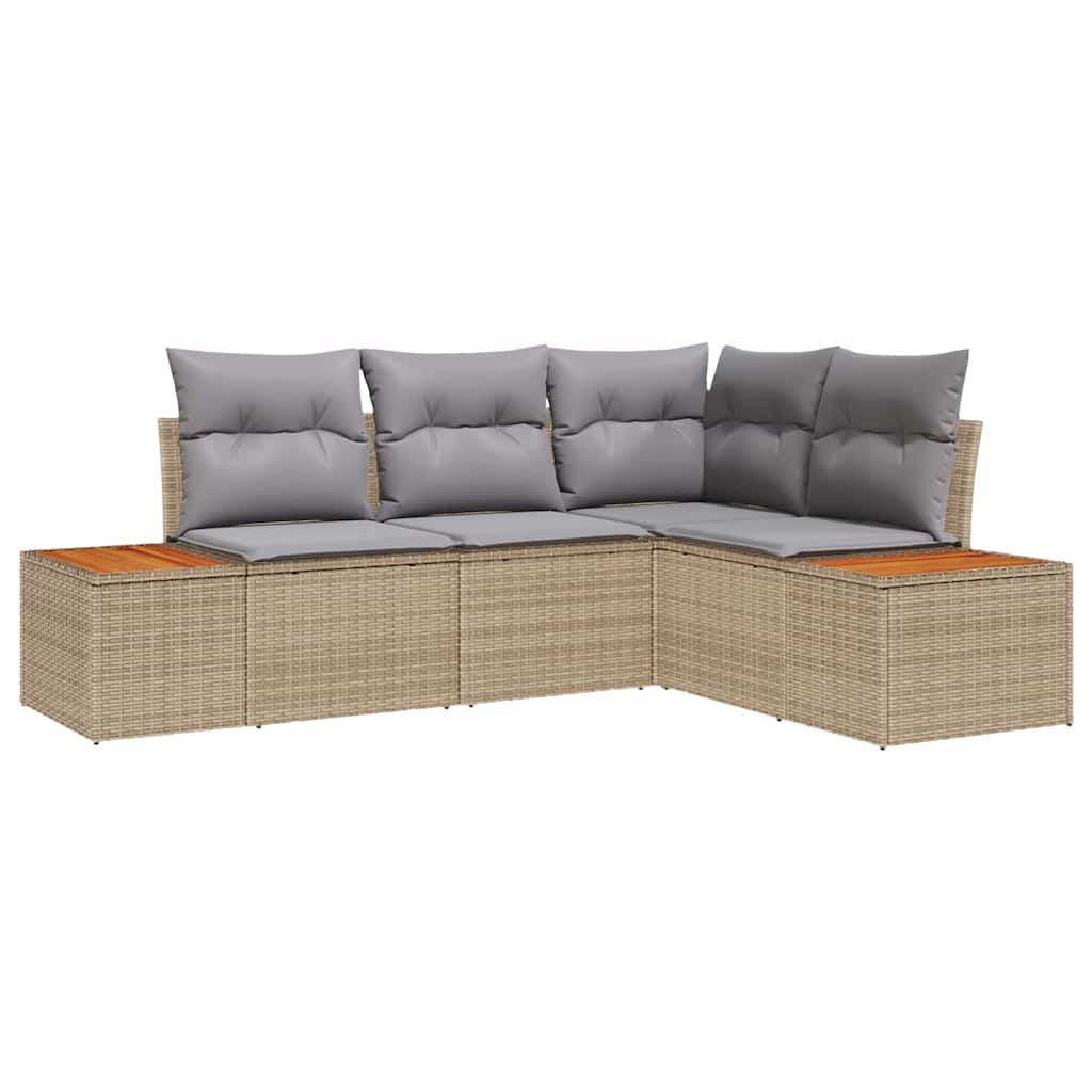 Tuinbankenset met kussen 4 pcs Beige en Licht Grijs Polyrattan is nu te koop bij PeponiXL, paradijselijk wonen!