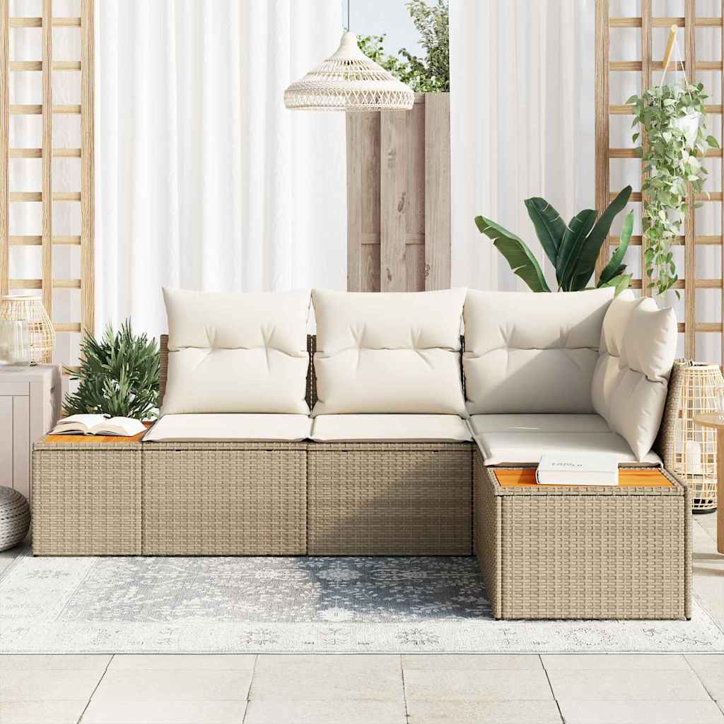 Tuinbankenset met kussen 4 pcs Beige en Crème Polyrattan is nu te koop bij PeponiXL, paradijselijk wonen!