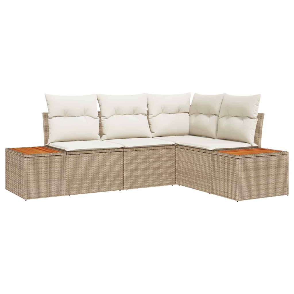 Tuinbankenset met kussen 4 pcs Beige en Crème Polyrattan is nu te koop bij PeponiXL, paradijselijk wonen!