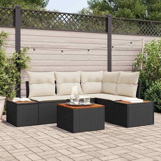 Tuinbankenset met kussen 4 pcs Zwart en Crème Polyrattan is nu te koop bij PeponiXL, paradijselijk wonen!