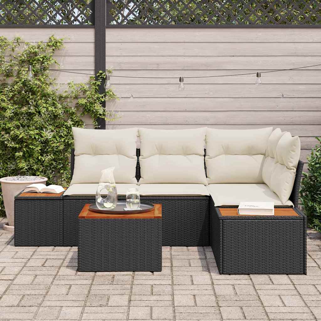 Tuinbankenset met kussen 4 pcs Zwart en Crème Polyrattan is nu te koop bij PeponiXL, paradijselijk wonen!