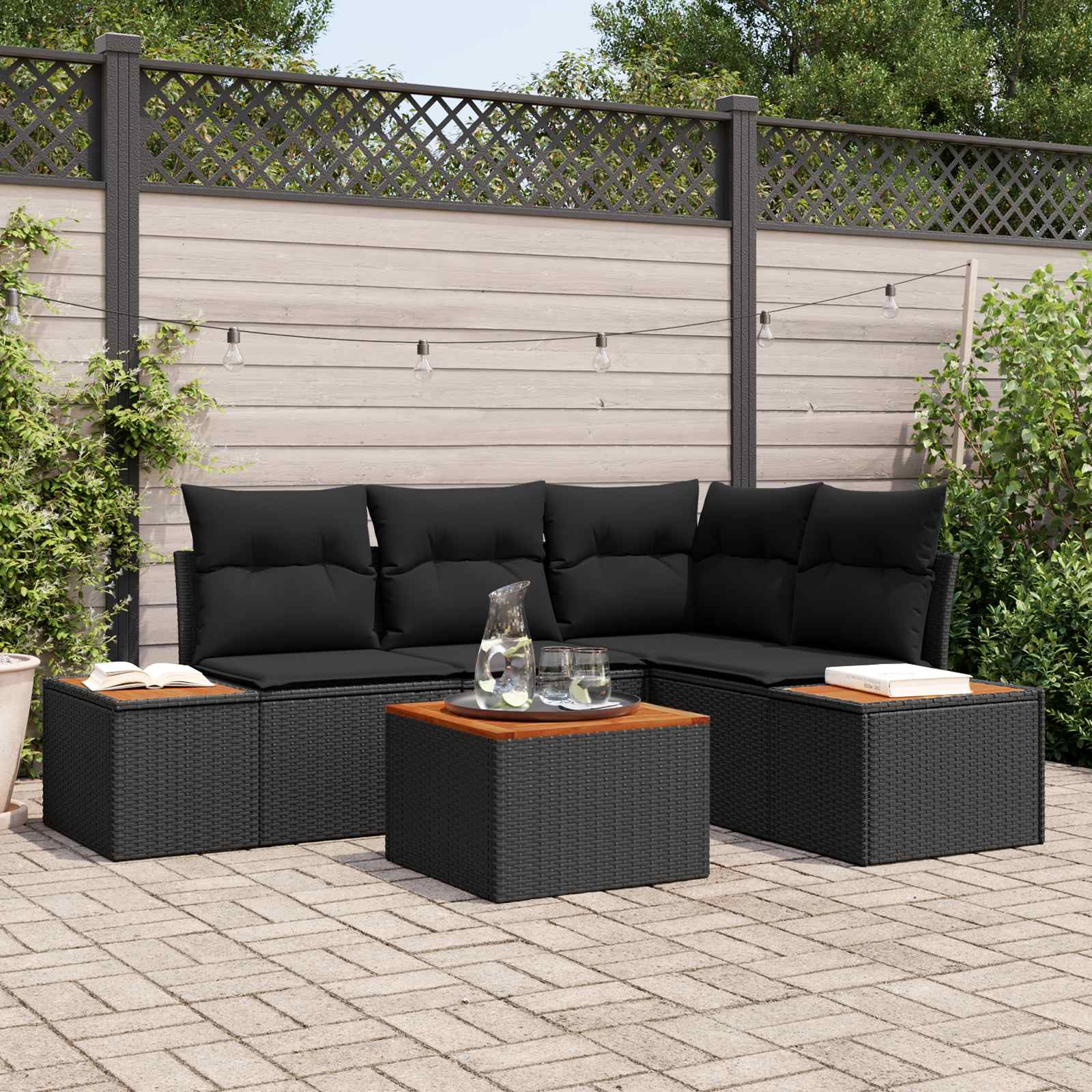 Tuinbankenset met kussen met opslag 4 pcs Zwart Polyrattan is nu te koop bij PeponiXL, paradijselijk wonen!