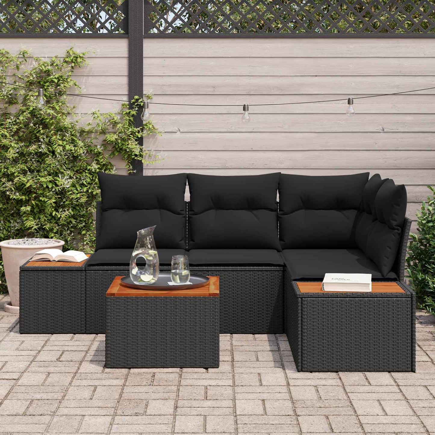 Tuinbankenset met kussen met opslag 4 pcs Zwart Polyrattan is nu te koop bij PeponiXL, paradijselijk wonen!