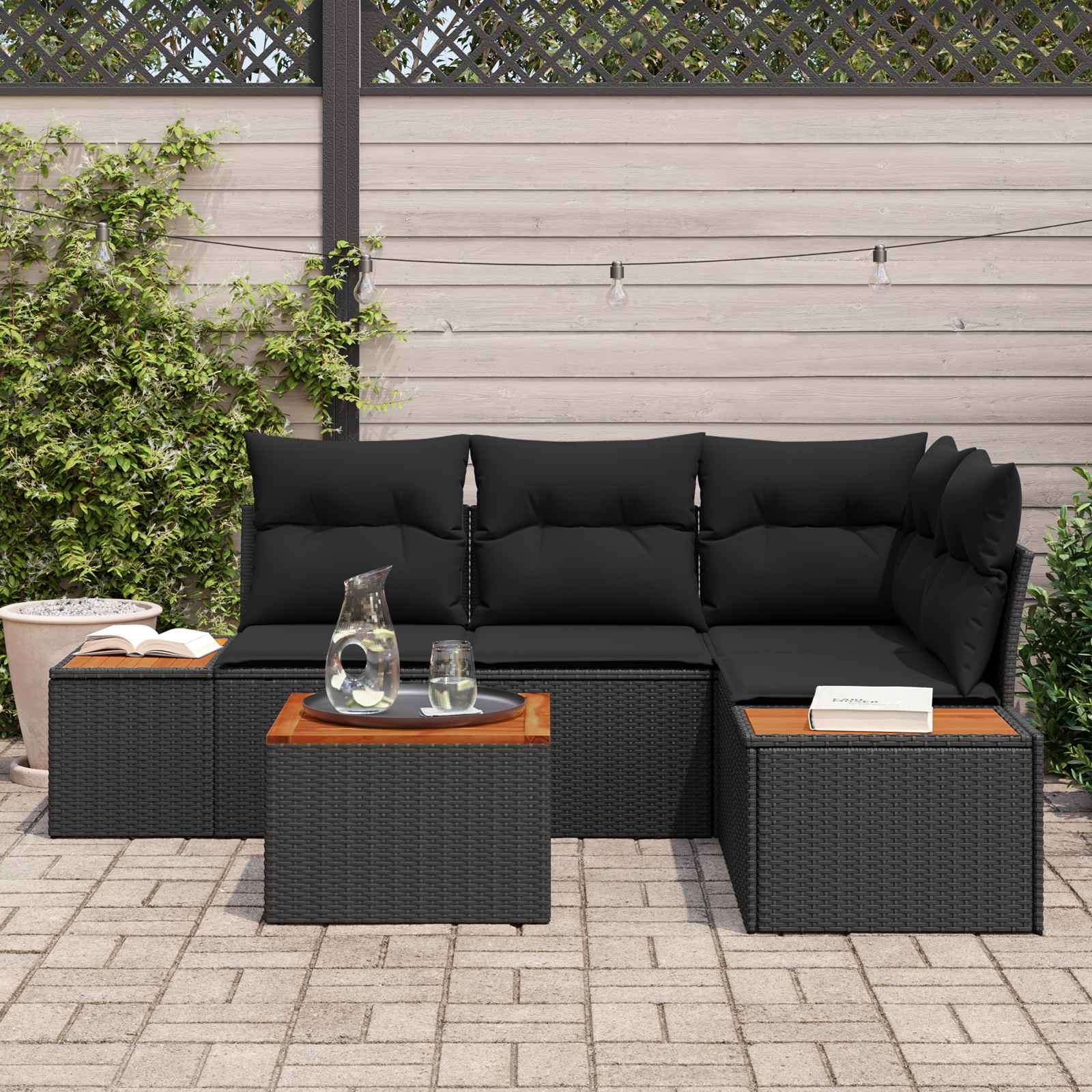 Tuinbankenset met kussen met opslag 4 pcs Zwart Polyrattan is nu te koop bij PeponiXL, paradijselijk wonen!