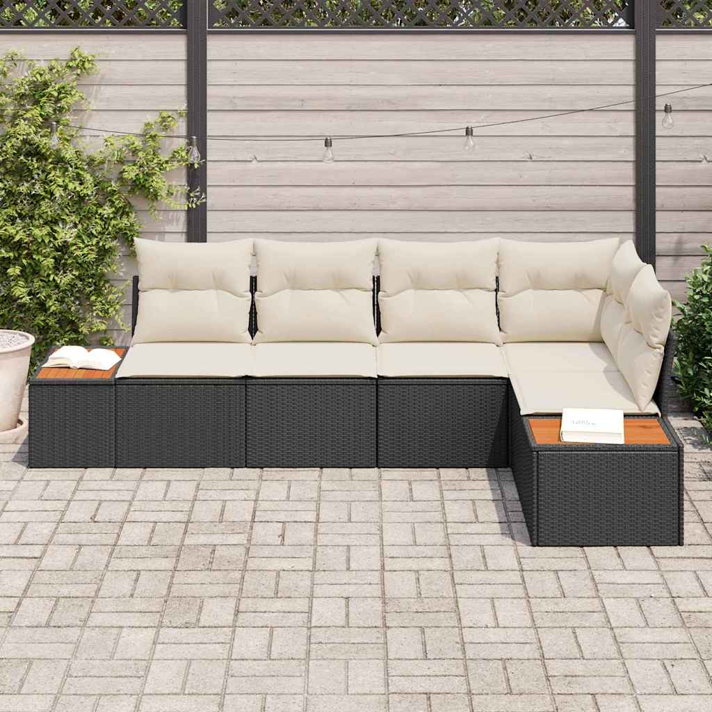 Tuin Sofa Set met kussen 5 pcs Zwart en crème Poly riet is nu te koop bij PeponiXL, paradijselijk wonen!